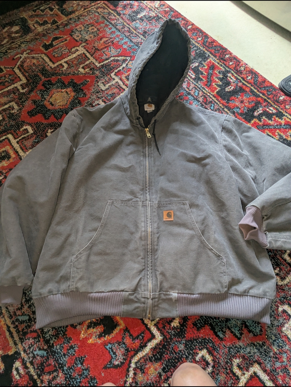 Carhartt Gray Hooded Duck Jacket with Logo Patch